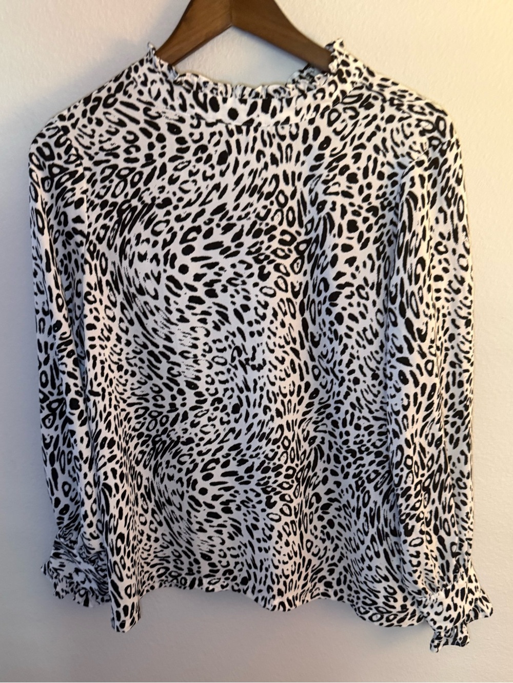 DKNY Black and White Leopard Print Long-Sleeve Blouse